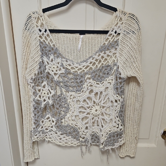 Free People Cream Open-Knit Sweater - Picture 1 of 8